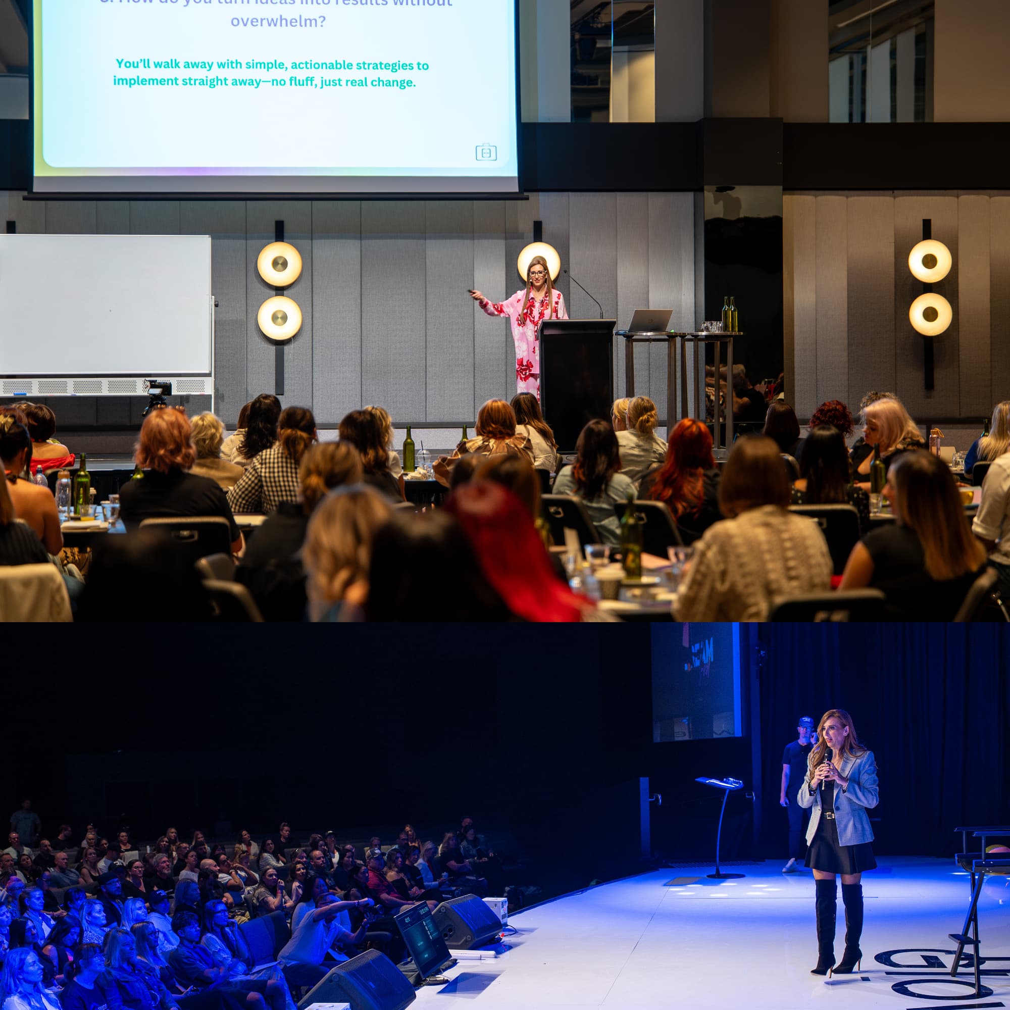 Sonia Tomas, The Salon Dr, speaking onstage to large groups of salon owners during a business growth workshop designed for teams ready to scale, systemise, and grow together.
