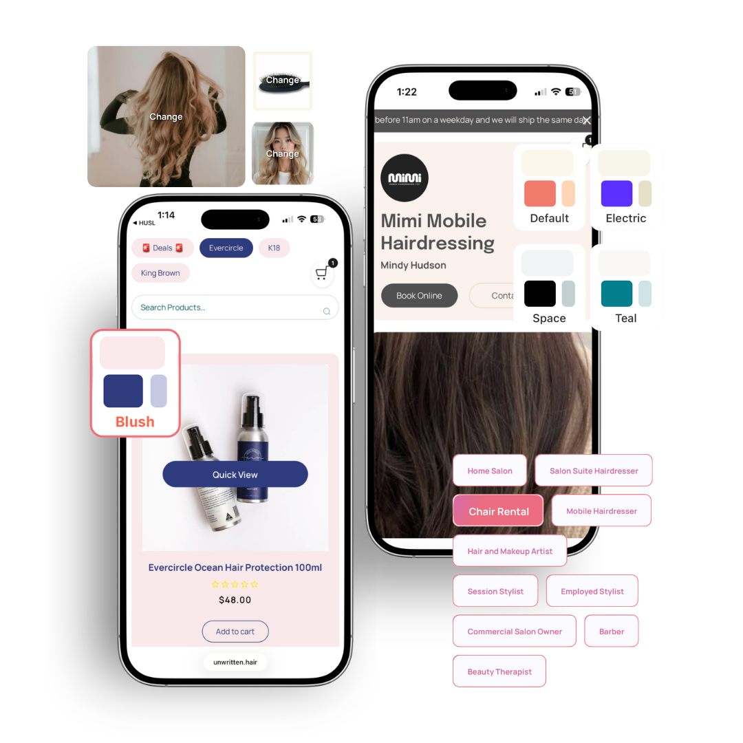 image of app screens of Husl FREE hairdresser Business Management App with product ordering