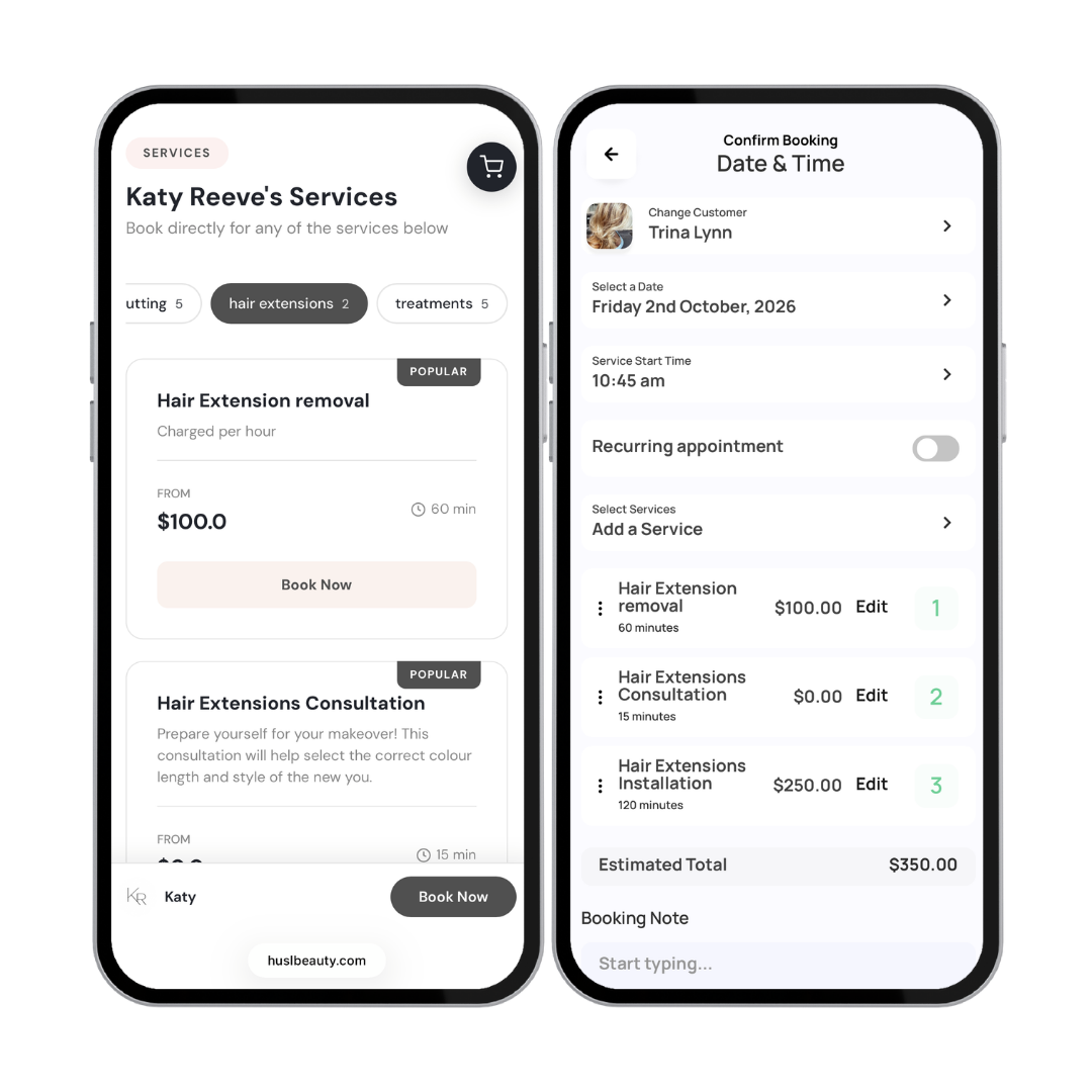 image of app screens of Husl FREE hairdresser Business Management App with product ordering