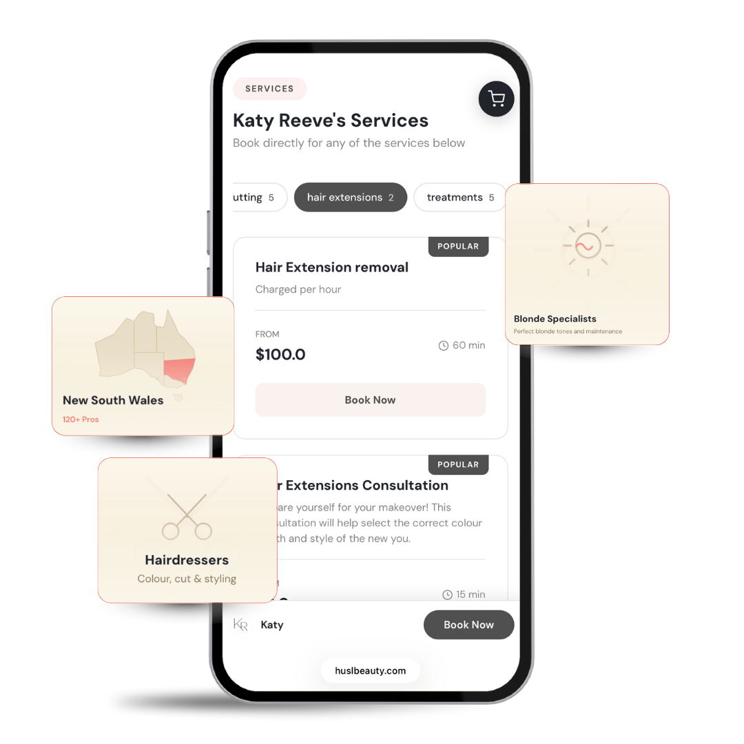 image of app screens of Husl FREE hairdresser Business Management App with product ordering