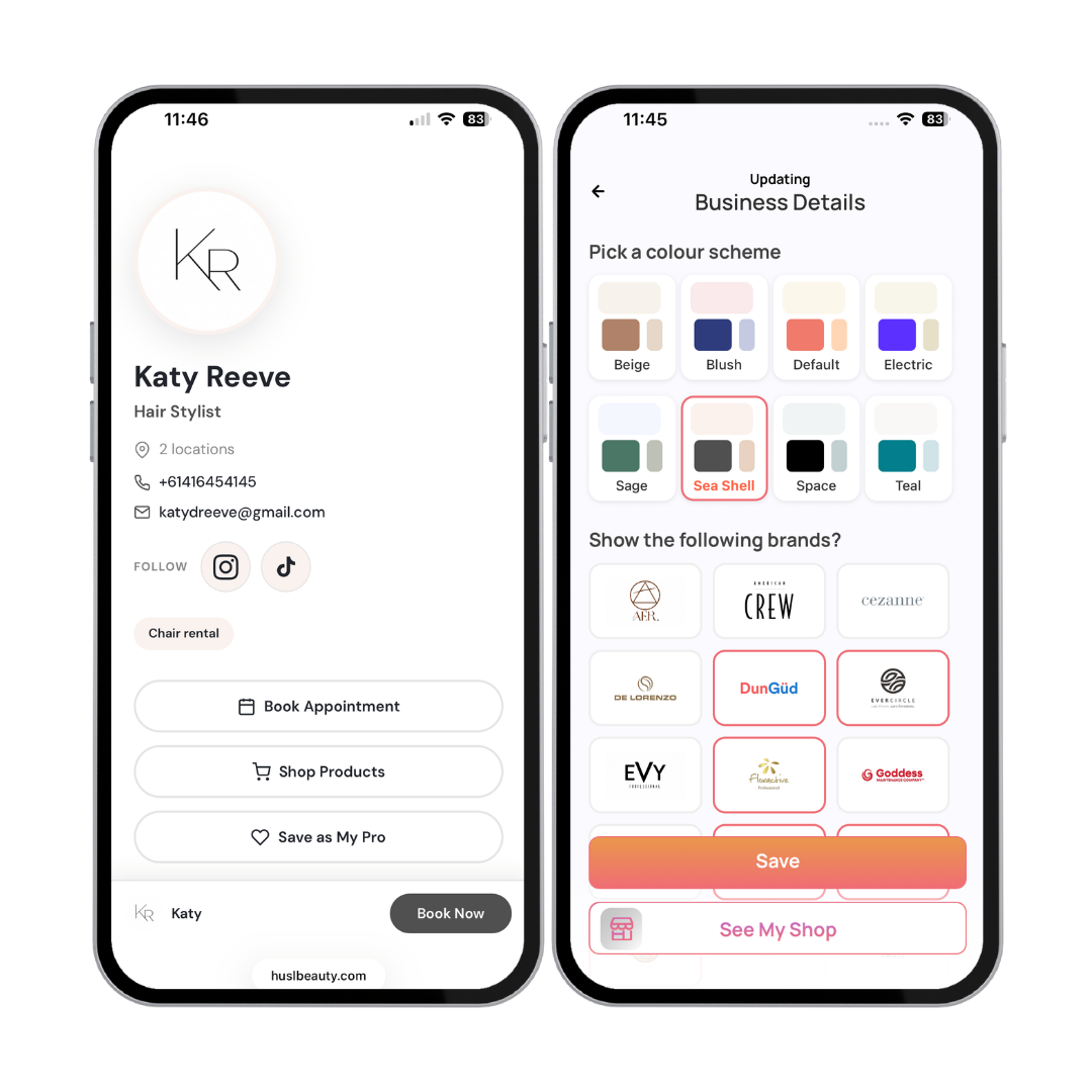 image of app screens of Husl FREE hairdresser Business Management App with product ordering